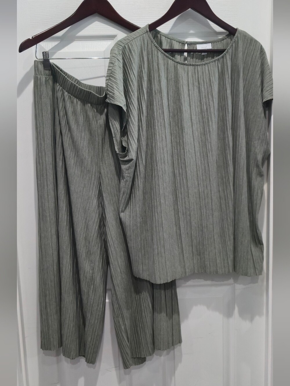 Pure Jill Sage Green Pleated 2-Pc Set Wide Leg Pants Top 2X Pants XL